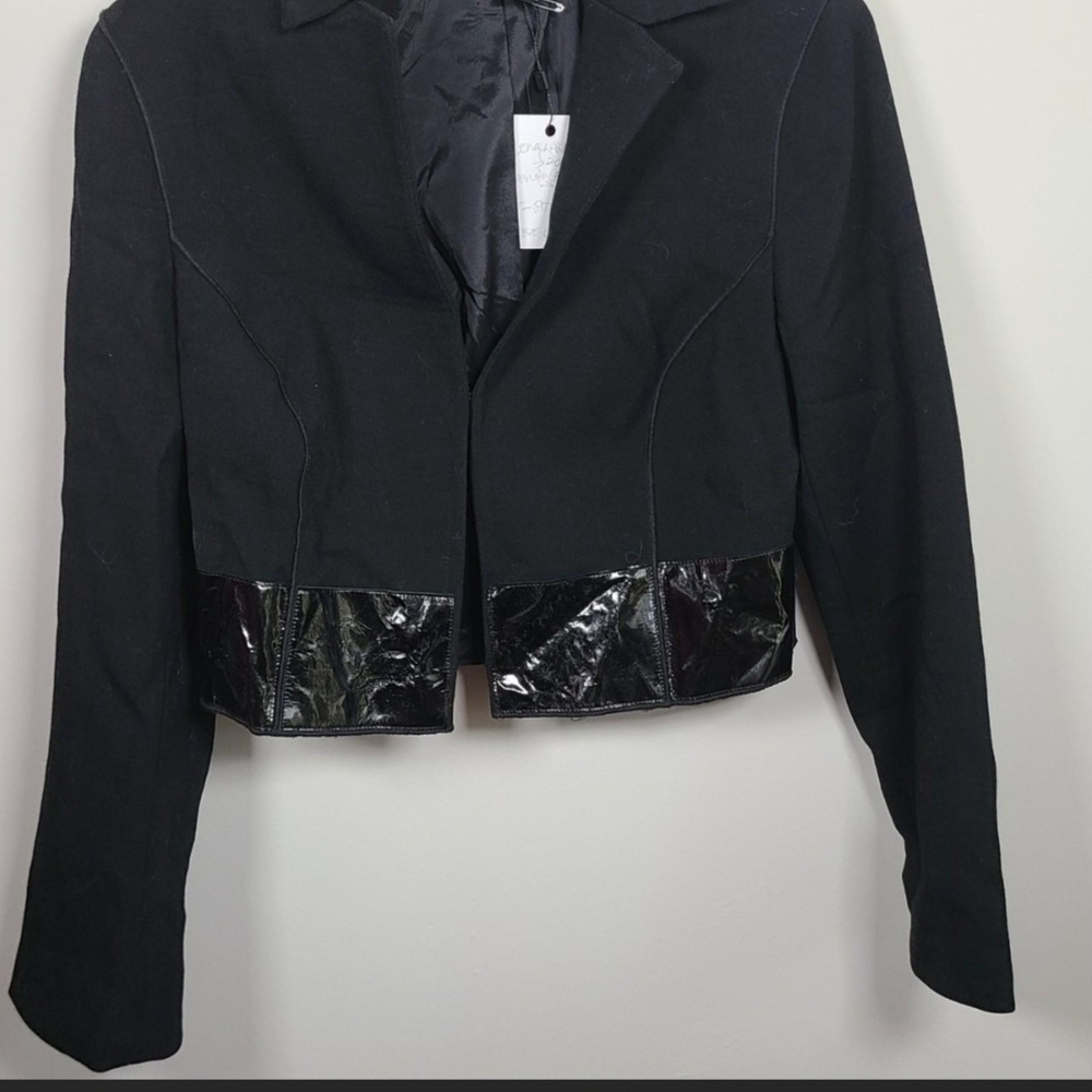 Etcetera Black Cropped Blazer with Patent Hem